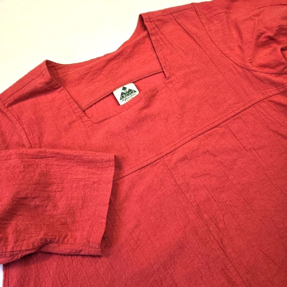 Deva Lifewear Square Neck 3/4 Sleeve Crinkle Gauze Midi‎ Dress Size Medium Pink